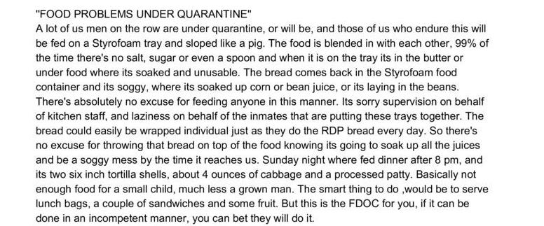 Food Problems Under Quarantine