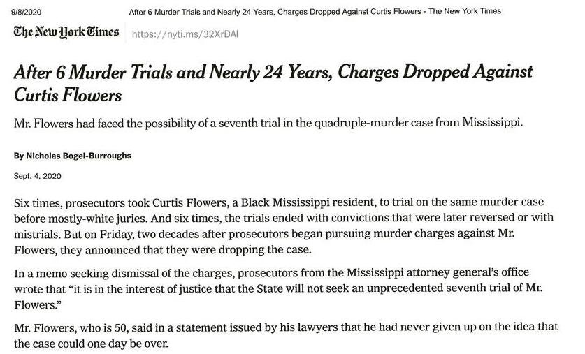 After 6 Murder Trials and Nearly 24 Years, Charges Dropped Against Curtis Flowers