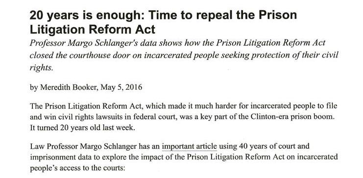20 years is enough: Time to repeal the Prison Litigation Reform Act