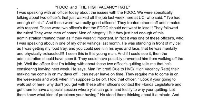 FDOC and The High Vacancy Rate
