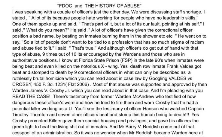 FDOC and the History of Abuse