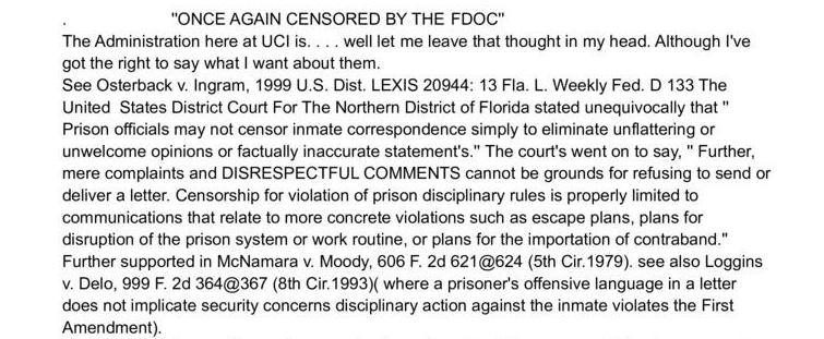 Once Again Censored by the FDOC