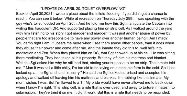 Update on April 20, Toilet Overflowing