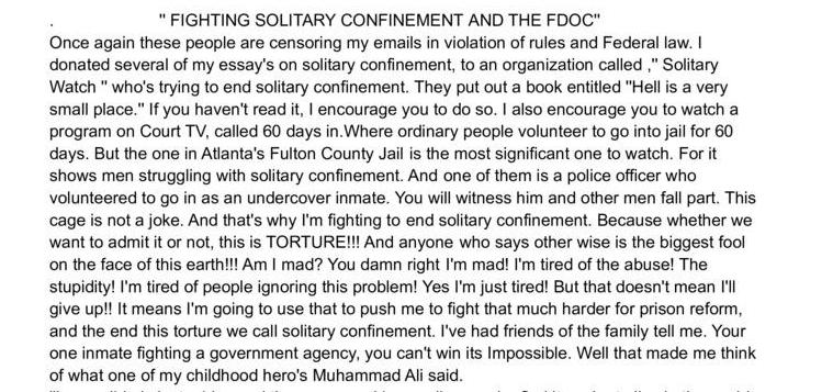 Fighting solitary confinement and the FDOC