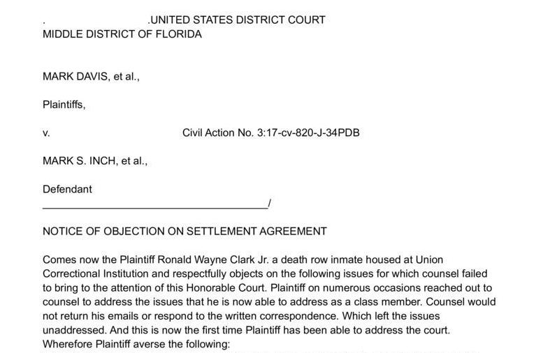 Notice of Objection on Settlement Agreement