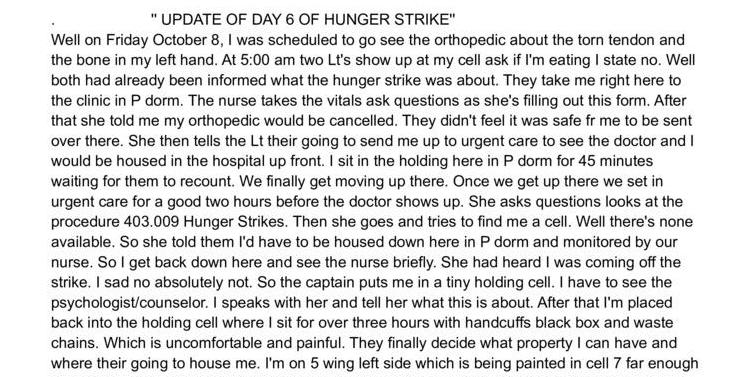 Update: Day 6 of Hunger Strike