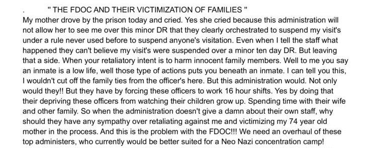 The FDOC and their Victimization of Families
