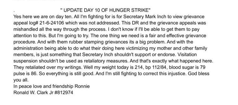 Update: Day 10 of Hunger Strike