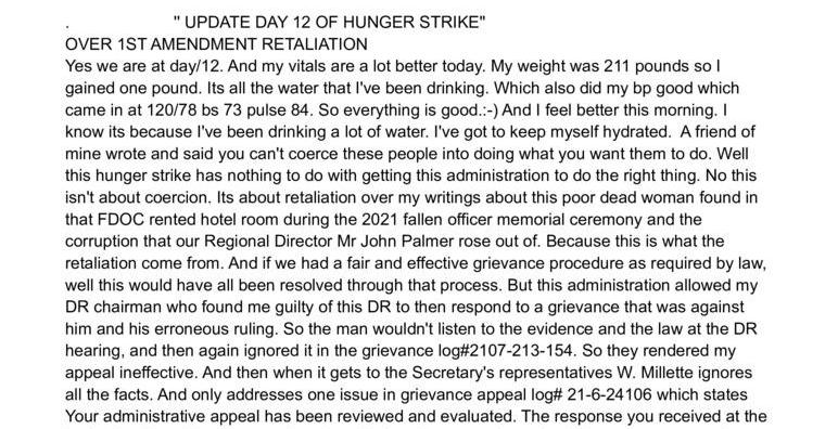 Update: Day 12 of Hunger Strike