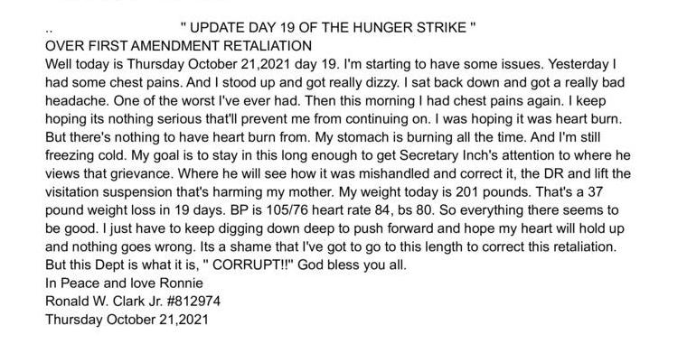 Updates: Days 19-23 of Hunger Strike