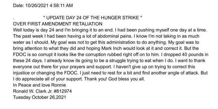 Update: Day 24 of hunger strike