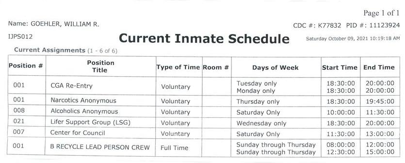 Current Inmate Schedule