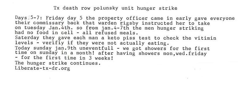 Tx death row polunsky unit hunger strike
