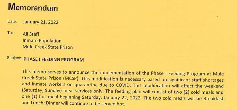 Memorandum: Phase 1 Feeding Program