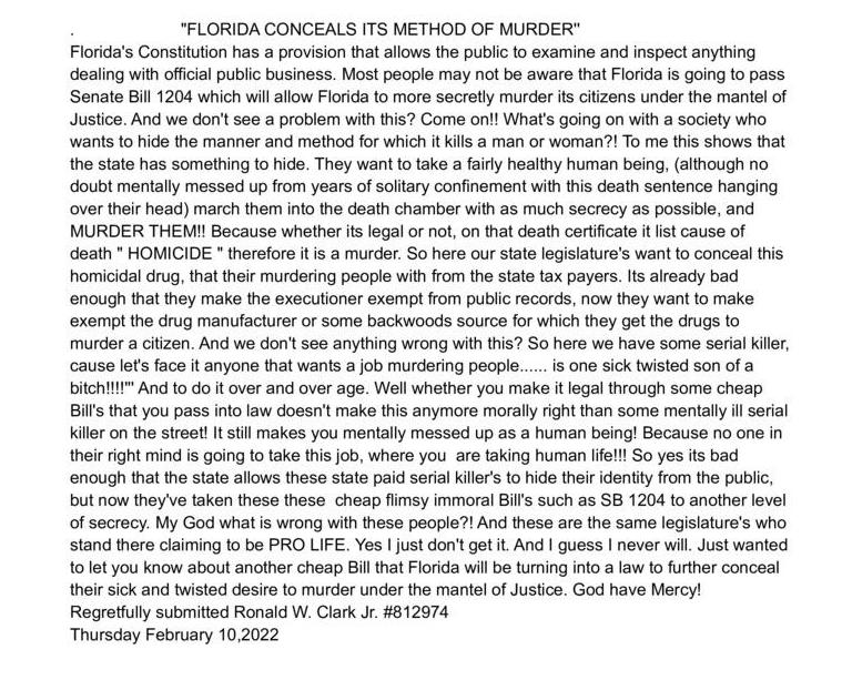 Florida Conceals its Method of Murder