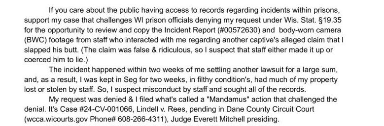 My Case About Being Denied Prison Records Related to Myself