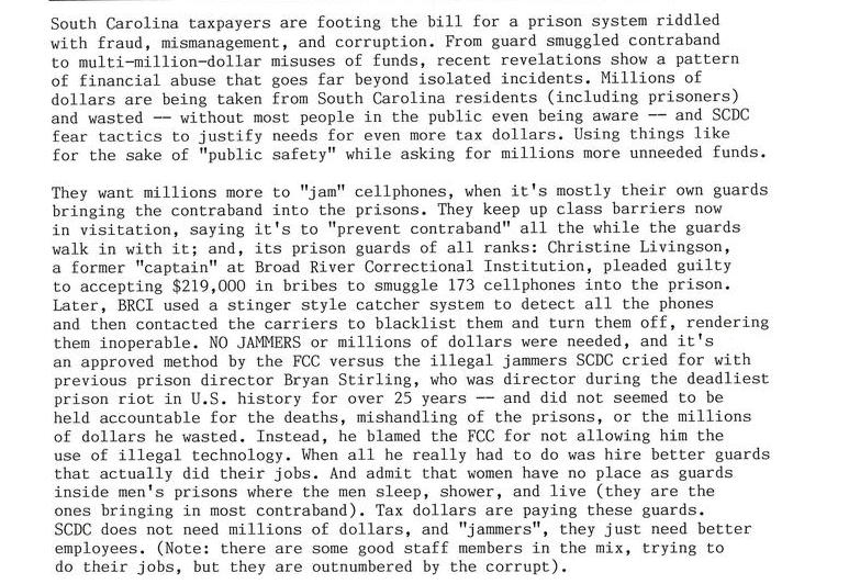 South Carolina Department of Corrections: A Costly Breach of Public Trus